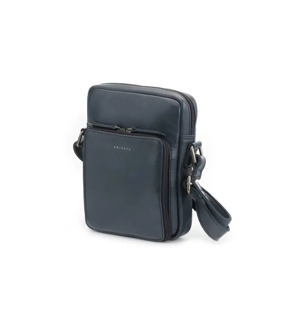 Bandolera Privata de piel vacuno Leda 21 cm Azul
